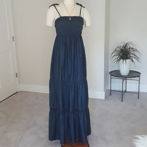 Denim Tiered Boho Maxi Summer Dress - MEDIUM